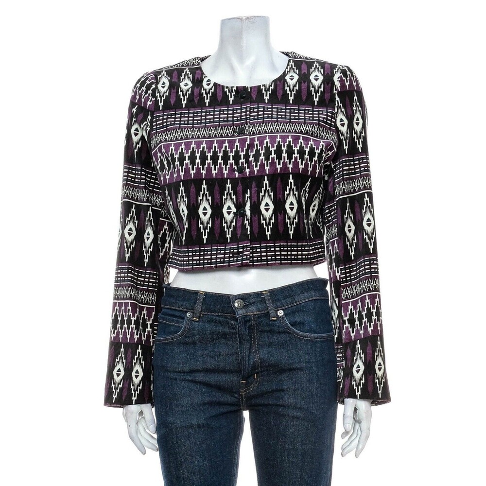 H&M Divided Womens Size 6 Velour Tribal Aztec Cropped Blazer EUC Purple Black